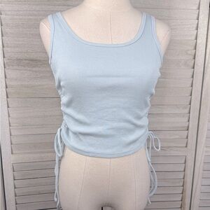 BLUSH MARK Light Blue Cropped Tank Top with Side Ties-Large